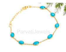 Natural Sleeping Turquoise Gemstone Solid 14k 18k Gold Women Tennis Bracelet