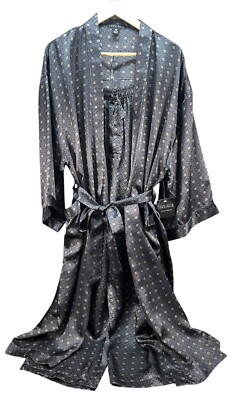 Perry Ellis Portfolio Men s Large 100 % Silk Robe & Pant Set Black Geometric NEW