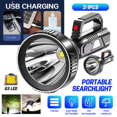 Portable LED Rechargeable Searchlight Super Bright Handheld Spotlight Flashlight