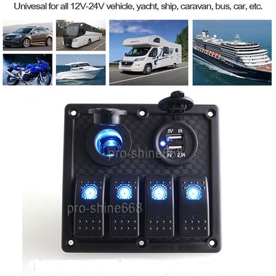Buy Nekeke Waterproof Led 12v Rocker Switch Panel 4 Gang Circuit Breaker Car Marine Boat from
