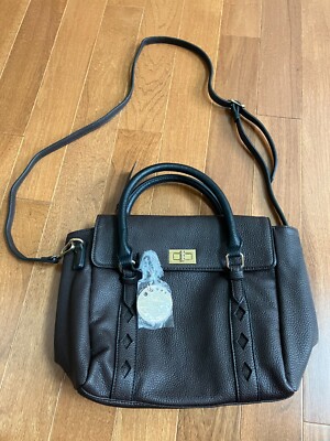 Acqua Diperla Brown and Black Pebbled Faux Leather Handbag Purse Shoulder Strap