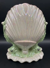 Vintage Kalmar Shell Shaped Vase W. Fish Pearlescent Finish