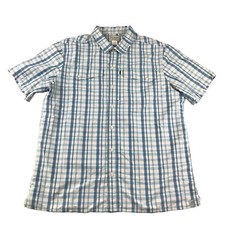 LL Bean Shirt Mens Large Regular Blue Plaid Short Sleeves Button Up