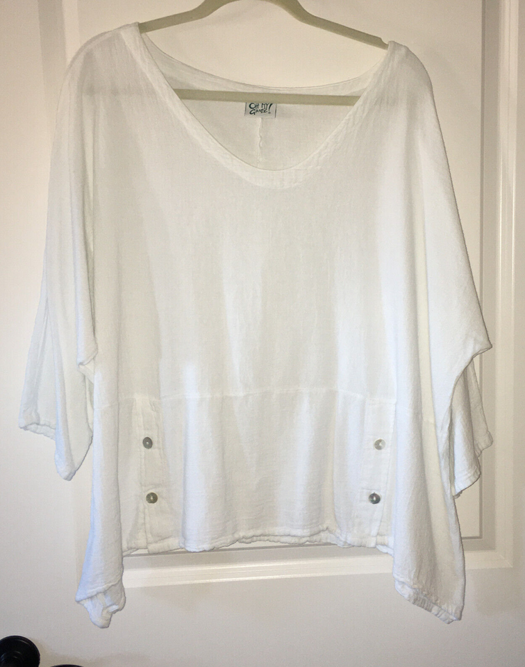 EUC OH MY GAUZE! White Cotton Blouse Lagenlook Tunic Top 2/3 XL/XXL eBay