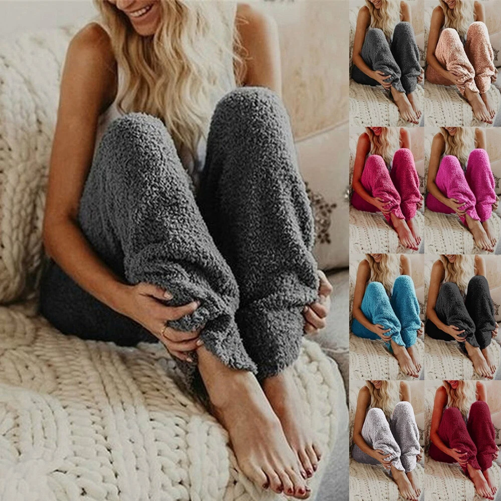 Plus Size Womens Fluffy Fleece Lounge Pants Pyjama Bottoms Trousers Nightwear PJ