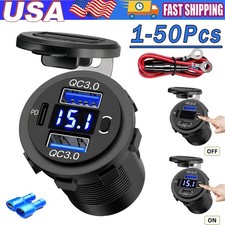12V-24V PD QC3.0 Dual USB Car Fast Charger Power Socket Outlet LED Voltmeter Lot