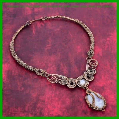 Copper Crown Chakra Rainbow Moonstone Stone Wire Wrapped Chain Necklace Jewelry