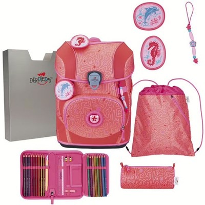 DerDieDas ErgoFlex Tiny Superflash Schulranzen-Set 5tlg Coral Reef