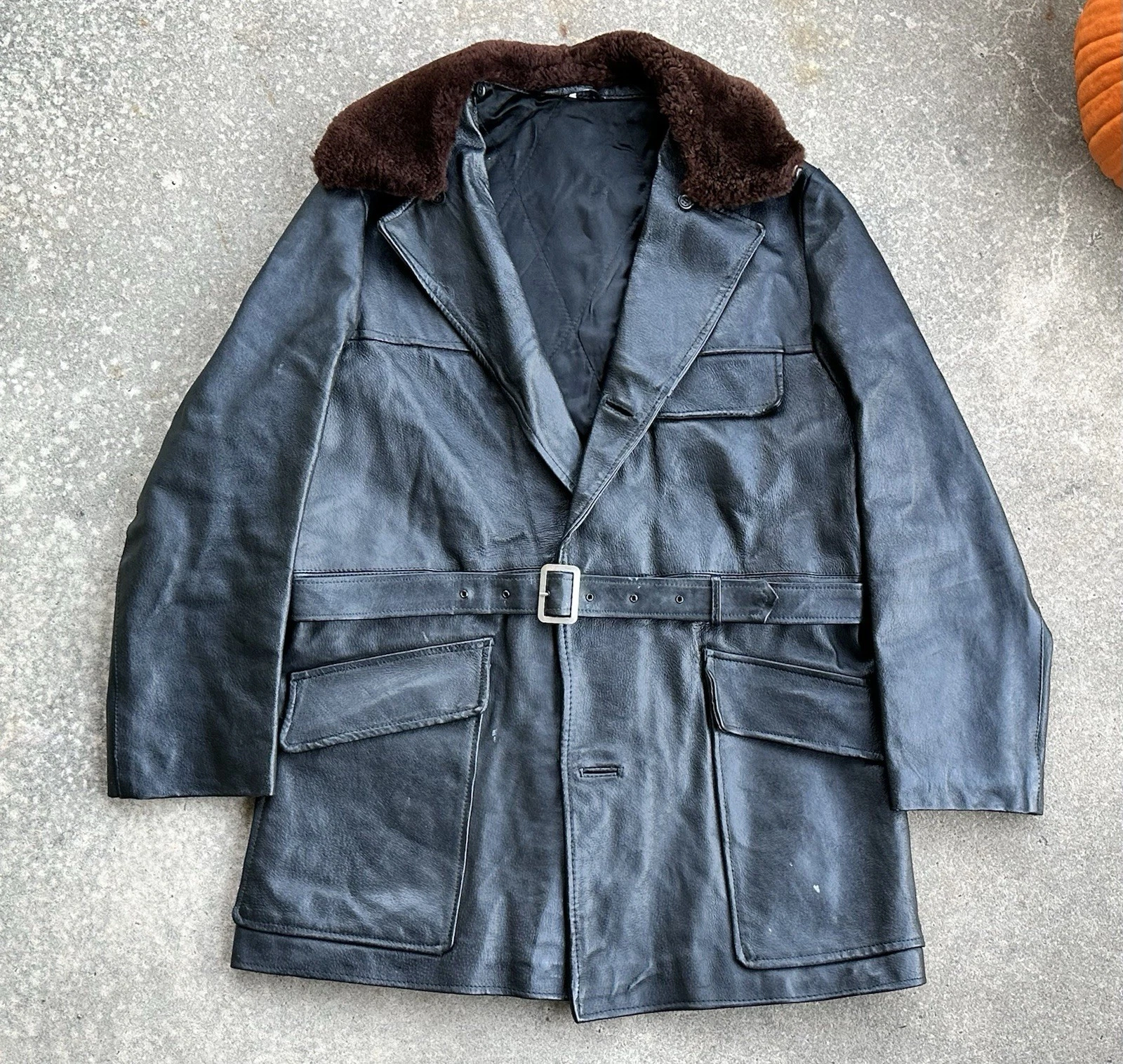 Vintage Leather Belted Barnstormer Coat Aviation Old War Jacket Removable Collar image 1