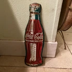 Vtg 50s COCA COLA COKE SODA POP Flat Bottle Advertising Thermometer SIGN 17"