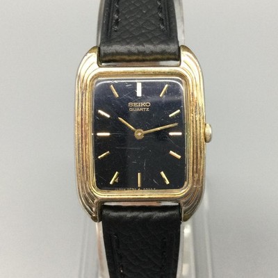Vintage Seiko Womens Watch 20mm Black Dial Gold Leather 2C20-5360