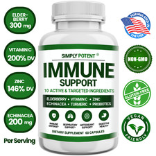 Immune Support Elderberry Zinc Turmeric Vit C  Antioxidant Probiotic  60 Caps