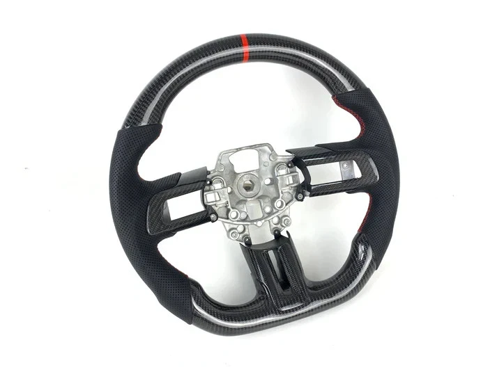 PARA FORD MUSTANG 2015-2017 VOLANTE DE FIBRA DE CARBONO REAL Y CUERO Foto 4 de 4