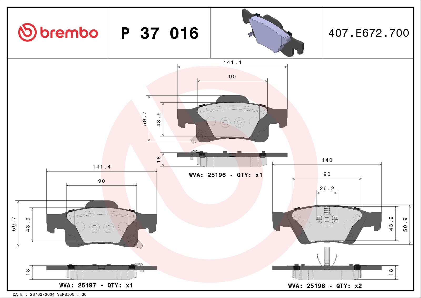 Fits BREMBO P 37 016 Brake Pad Set, disc brake P 37 016 Brake pads se ⭐UK Stock⭐ - Image 31