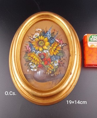 :Ölgemälde  Haus der Blumen  19 cm ovaler vergoldeter Holzrahmen