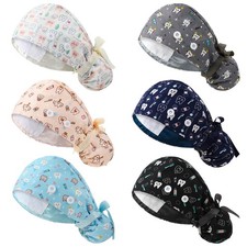 6 Pcs Satin Lined Scrub Caps Women Nurse Surgical Hat with Buttons  Adjustab...