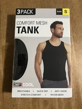 32 Degrees Cool, 3-Pack Men's Comfort Mesh Tank, Size Small, Black, New