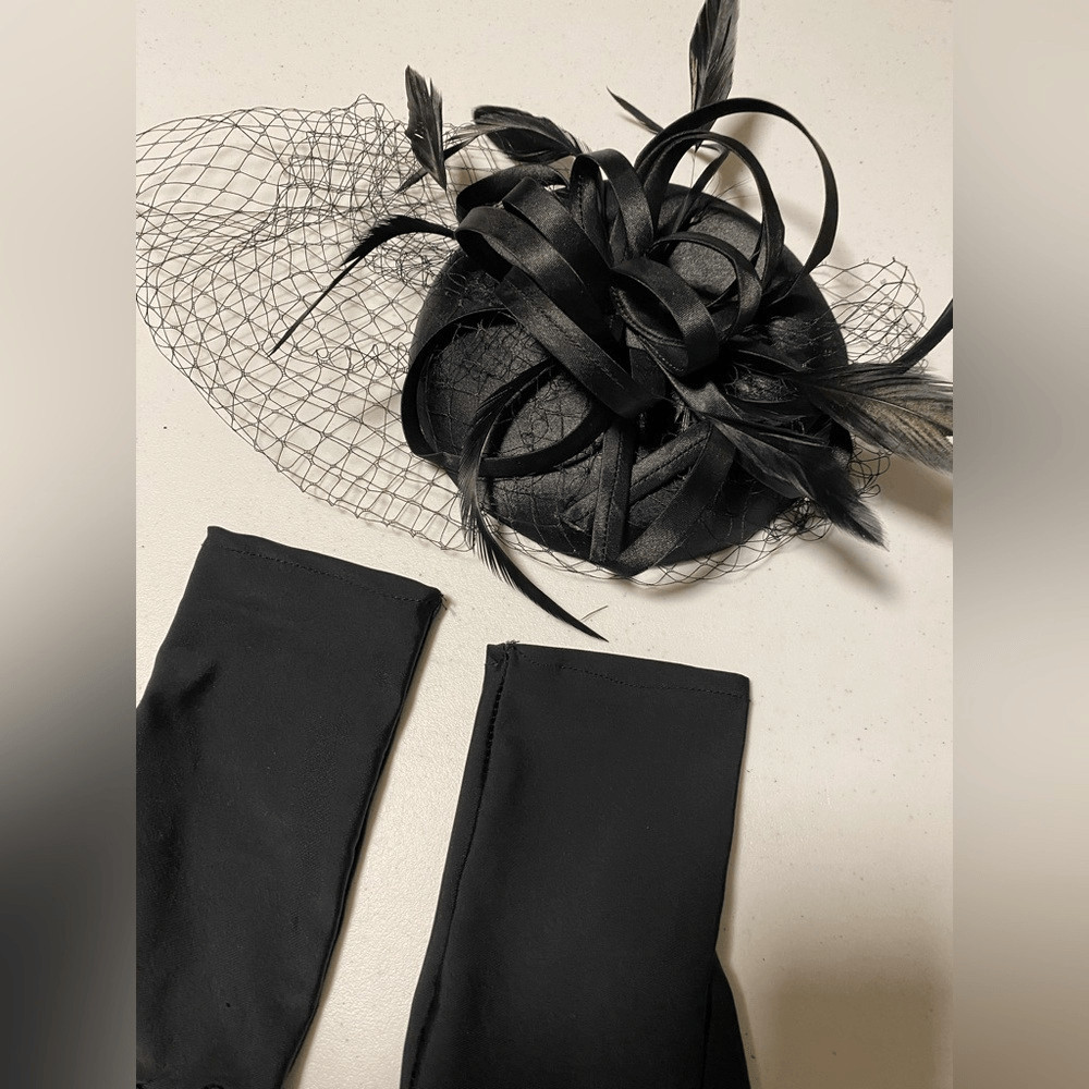 Weissman dance Black Birdcage Veil Fascinator clip hair accessory dance gloves View 3