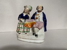 SCOTTISH COUPLE, ANTIQUE STAFFORDSHIRE PORCELAIN FIGURINE, UNIQUE