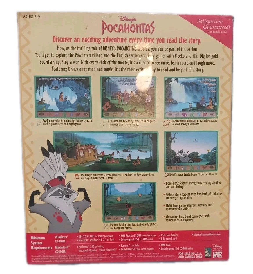 Disney Animated Storybook Pocahontas (CD-ROM, 1995, PC) Box Box Sealed New - Image 4 of 4