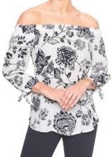Banana Republic Floral Off The Shoulder Blouse Womens S Tie-Sleeve Back-Button
