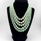 Vintage Green Faux Pearl Necklace Beaded Layered Multi Strand Costume Jewelry