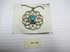 Vintage Made Egypt Egyptian Faience Scarab Costume Jewelry Pendant Necklace #2