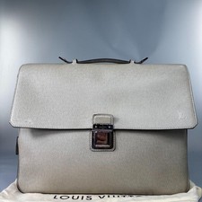 Louis Vuitton Vasili PM Taiga Leather Business Bag Beige Used