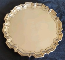 Vintage 10" Walker & Hall Chippendale Sheffield Plate Round Tray on Scroll Feet 