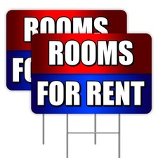 ROOMS FOR RENT 2 Pack Double-Sided Yard Signs 16" x 24" with Metal Stakes Made
