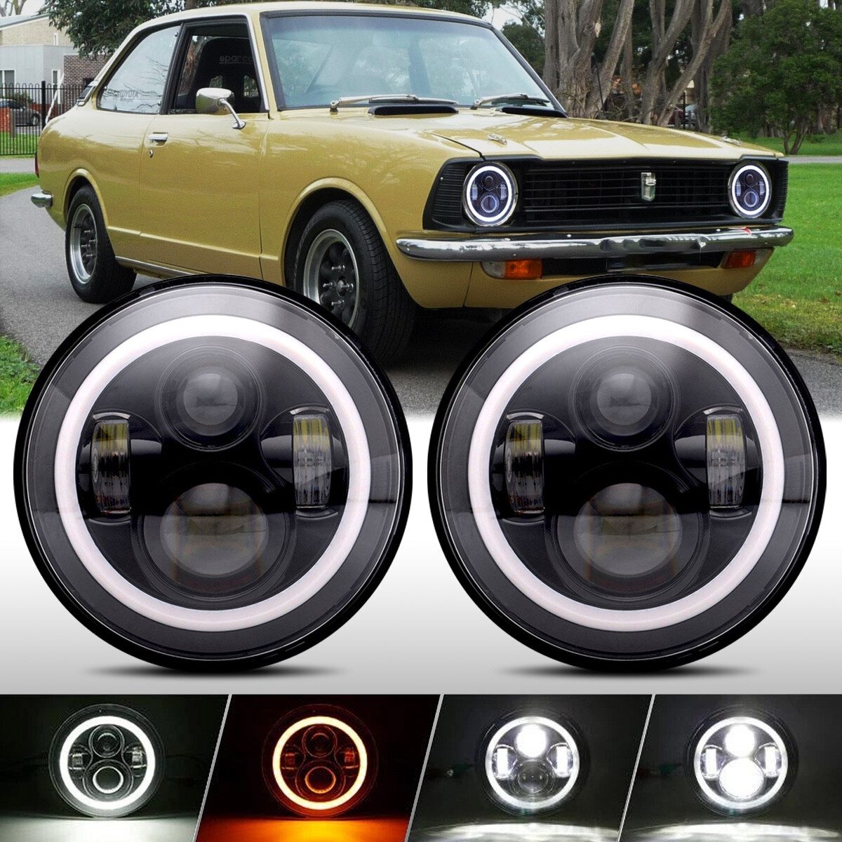 2x 7 Inch LED Projector Headlights Halo Angle Eyes for Toyota