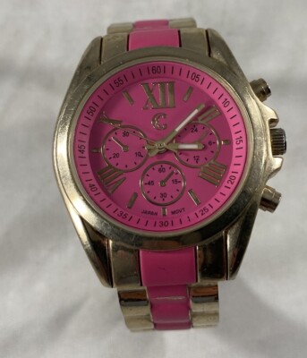 Charming Charlie Pink Dial Round Gold Tone Watch *Needs New Battery* Expandable