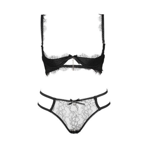 Sexy Open Shelf Bra Push Up Black Lace Women Bra and Underwear Set - Picture 7 of 9