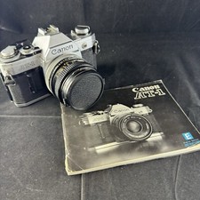 Canon AT-1 35mm SLR Camera w/ 50mm F/1.8 Lens And Manual Vtg Black Silver