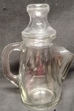 Vintage German Snub Nosed Clear Thick Glass Pitcher with lid 8 x 5