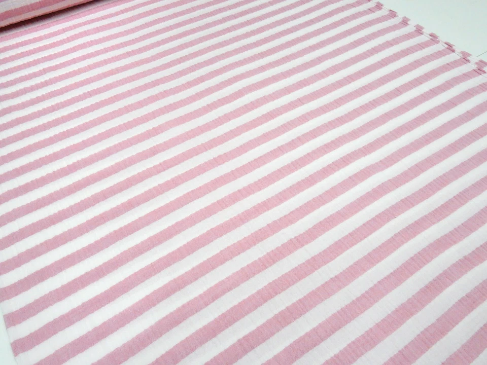 Resto de tela 30x120cm algodón muselina doble gasa 1,3cm rayas rosa blanco - Imagen 3 de 4