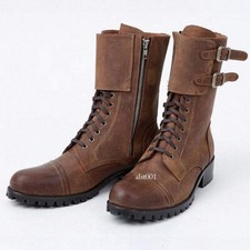 Men's Cowboy Military Punk Comfortable Leather Buckle Combat Mid Calf Army Boots