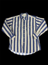 Vintage Eddie Bauer Elkhorn Canvas Striped Long Sleeve Button Shirt Mens LG D2 
