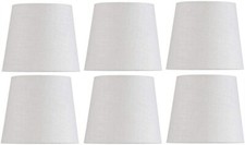 White Linen 4 Inch Clip on Retro Drum Chandelier Lampshade Set of Six