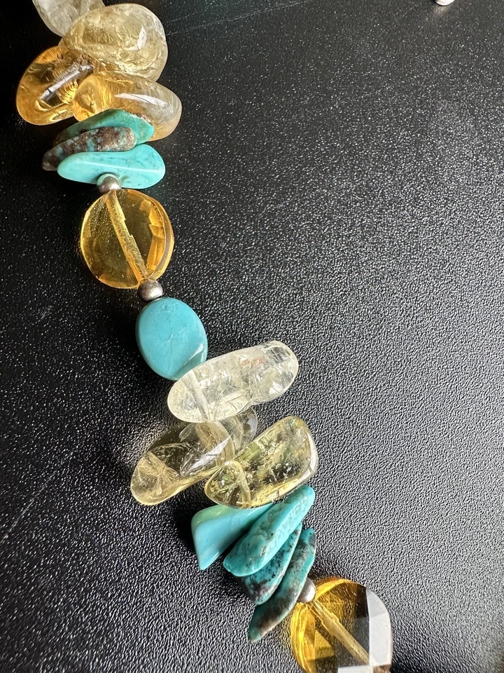 BARSE THAI 925 Sterling Silver Turquoise, Citrine Huge Amber Pendant Necklace XL - Image 4 of 4