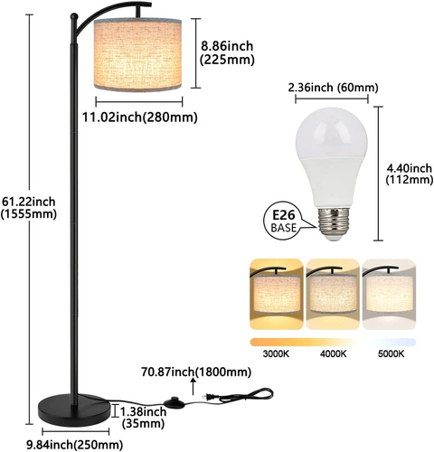 ROTTOGOON Floor Lamp for Living Room with 3 Color Temperatures LED Bulb, Standin - Picture 4 of 12