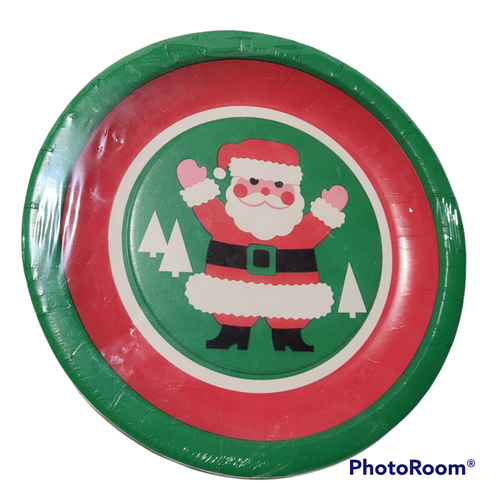 Christmas Santa Clause Dinner Plates Vintage 10 Pack Poly Coated Paper 11.5" New