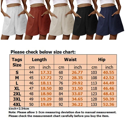 Damen-Freizeitshorts elastischer Bund Baumwolle Leinen Tasche Sommer kurze Hose - Bild 3 von 19