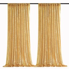 2 Pack Gold Sequin Backdrop Curtains 2x8 ft Glitter Drapes for Party Decor