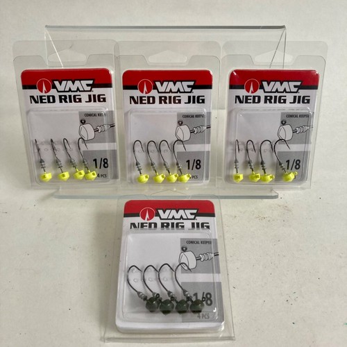 Lot 4 Packs VMC Ned Rig Jigs, 16 TOTAL JIGS! 1/8 oz Chartreuse & Green ...