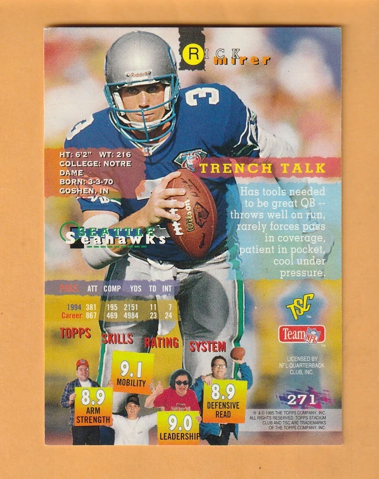 Rick Mirer Seattle Seahawks AUTO Signed 1995 Stadium Club Notre Dame Irish - Image 2 of 2