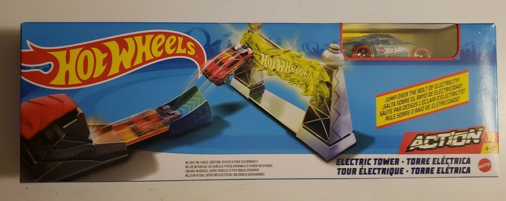 MATTEL HOT WHEELS ELECTRIC TOWER PLAYSET TEAL CAR with ORANGE WHEELS. NEW