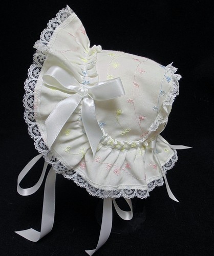 Multi-color Eyelet with Extended Back Victorian Style Baby or Doll Bonnet