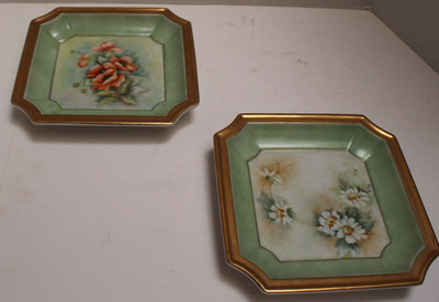 Two Beautiful Square shaped Hand-Painted Porcelain Decorative dishes
