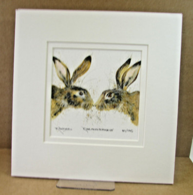 Kay Johns ''Kiss And Make Up'' Hase signiert handverziert limitierte Auflage Druck